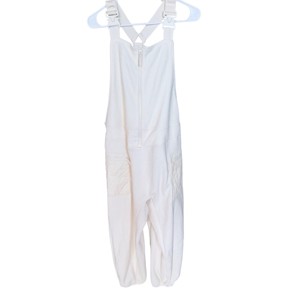 JoyLab Fleece Quilted Pocket Overalls Jumpsuit Cream Size L